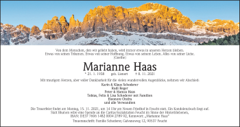 Traueranzeige von Marianne Haas von Der Bote