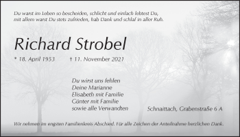 Traueranzeige von Richard Strobel von Pegnitz-Zeitung