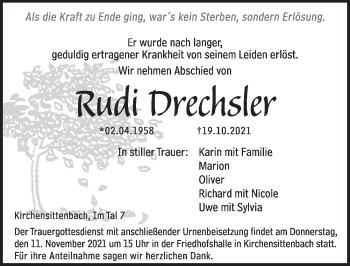 Traueranzeige von Rudi Drechsler von Hersbrucker Zeitung