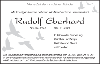 Traueranzeige von Rudolf Eberhard von Hersbrucker Zeitung