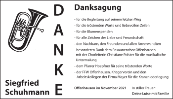 Traueranzeige von Siegfried Schuhmann von Hersbrucker Zeitung