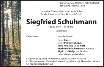 Traueranzeige von Siegfried Schuhmann von Hersbrucker Zeitung