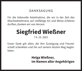 Traueranzeige von Siegfried Wießner von Der Bote