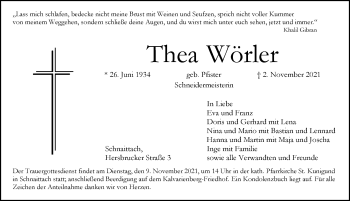 Traueranzeige von Thea Wörler von Pegnitz-Zeitung