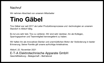 Traueranzeige von Tino Gäbel von Der Bote
