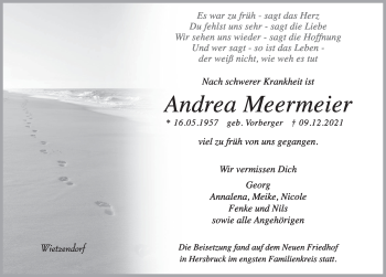 Traueranzeige von Andrea Meermeier von Hersbrucker Zeitung