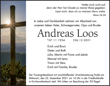 Traueranzeige von Andreas Loos von Hersbrucker Zeitung