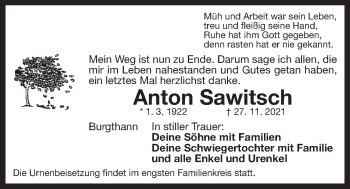 Traueranzeige von Anton Sawitsch von Der Bote