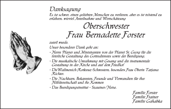 Traueranzeige von Bernadette Forster von Der Bote