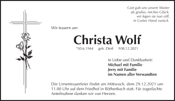 Traueranzeige von Christa Wolf von Pegnitz-Zeitung