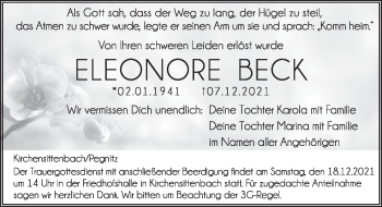 Traueranzeige von Eleonore Beck von Hersbrucker Zeitung