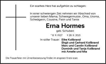 Traueranzeige von Erna Hormes von Der Bote