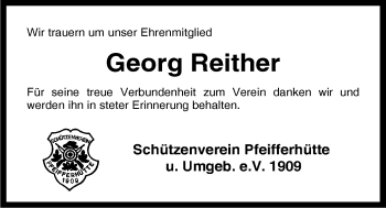 Traueranzeige von Georg Reither von Der Bote