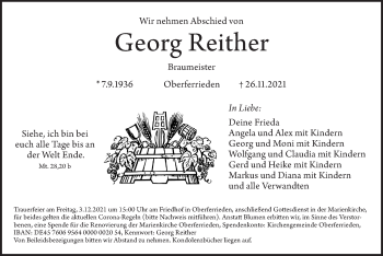 Traueranzeige von Georg Reither von Der Bote
