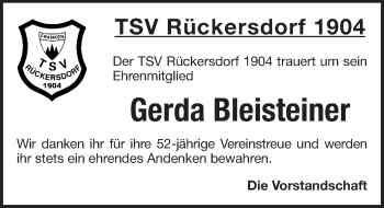 Traueranzeige von Gerda Bleisteiner von Pegnitz-Zeitung
