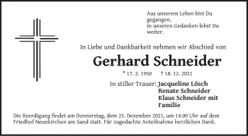 Traueranzeige von Gerhard Schneider von Pegnitz-Zeitung