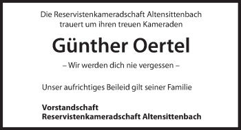 Traueranzeige von Günther Oertel von Hersbrucker Zeitung