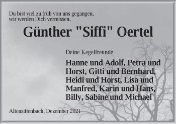 Traueranzeige von Günther Oertel von Hersbrucker Zeitung