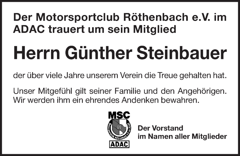  Traueranzeige für Günther Steinbauer vom 24.12.2021 aus Pegnitz-Zeitung