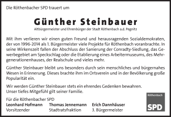 Traueranzeige von Günther Steinbauer von Pegnitz-Zeitung
