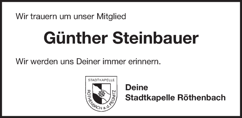  Traueranzeige für Günther Steinbauer vom 24.12.2021 aus Pegnitz-Zeitung