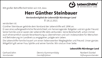 Traueranzeige von Günther Steinbauer von Der Bote