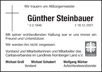 Traueranzeige von Günther Steinbauer von Pegnitz-Zeitung