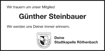 Traueranzeige von Günther Steinbauer von Pegnitz-Zeitung