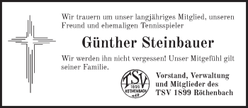 Traueranzeige von Günther Steinbauer von Pegnitz-Zeitung