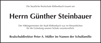 Traueranzeige von Günther Steinbauer von Pegnitz-Zeitung