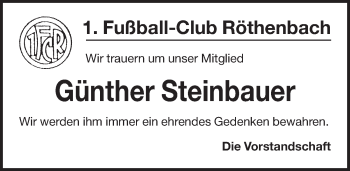 Traueranzeige von Günther Steinbauer von Pegnitz-Zeitung