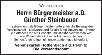 Traueranzeige von Günther Steinbauer von Pegnitz-Zeitung