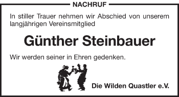 Traueranzeige von Günther Steinbauer von Pegnitz-Zeitung
