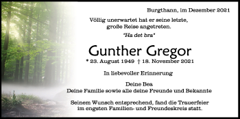Traueranzeige von Gunther Gregor von Der Bote