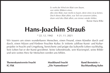 Traueranzeige von Hans-Joachim Strauß von Der Bote