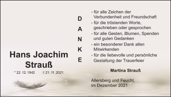 Traueranzeige von Hans Joachim Strauß von Der Bote