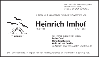 Traueranzeige von Heinrich Imhof von Pegnitz-Zeitung
