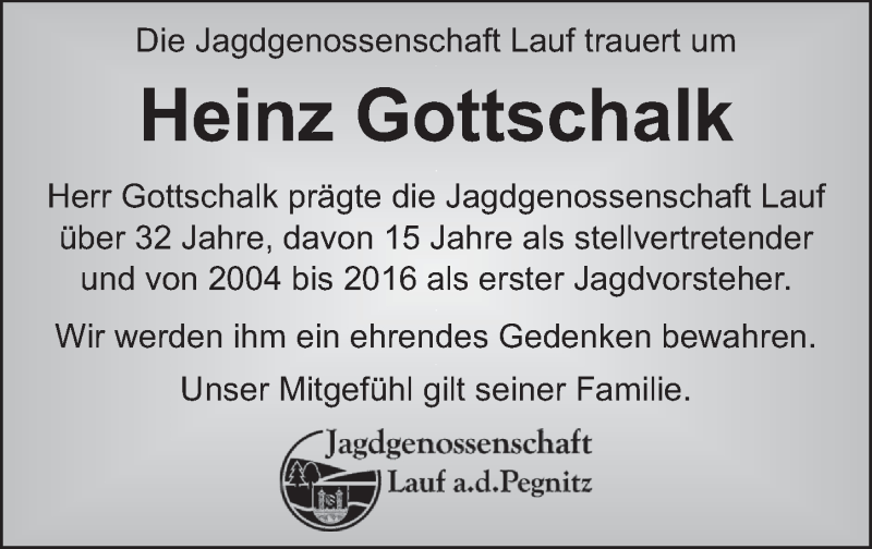  Traueranzeige für Heinz Gottschalk vom 24.12.2021 aus Pegnitz-Zeitung