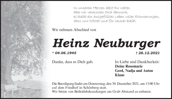 Traueranzeige von Heinz Neuburger von Pegnitz-Zeitung