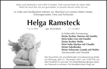Traueranzeige von Helga Ramsteck von Pegnitz-Zeitung