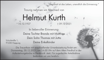 Traueranzeige von Helmut Kurth von Hersbrucker Zeitung
