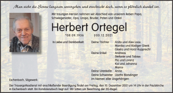 Traueranzeige von Herbert Ortegel von Hersbrucker Zeitung