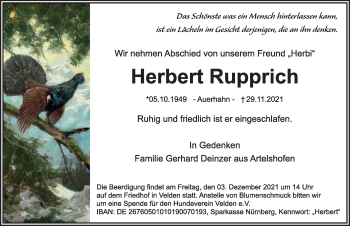 Traueranzeige von Herbert Rupprich von Hersbrucker Zeitung