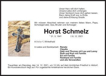 Traueranzeige von Horst Schmelz von Der Bote