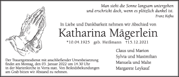 Traueranzeige von Katharina Mägerlein von Hersbrucker Zeitung