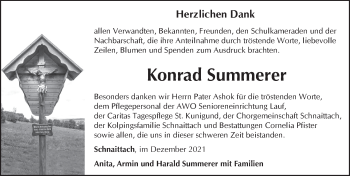 Traueranzeige von Konrad Summerer von Pegnitz-Zeitung