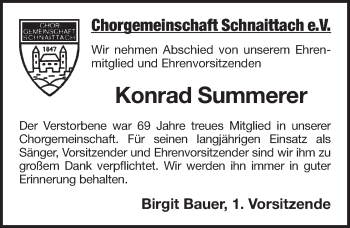 Traueranzeige von Konrad Summerer von Pegnitz-Zeitung
