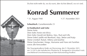 Traueranzeige von Konrad Summerer von Pegnitz-Zeitung