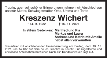 Traueranzeige von Kreszenz Wichert von Der Bote