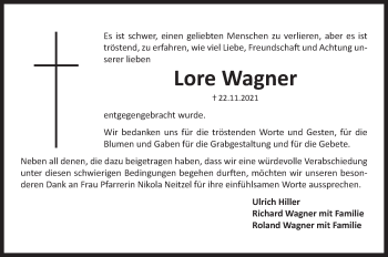 Traueranzeige von Lore Wagner von Der Bote
